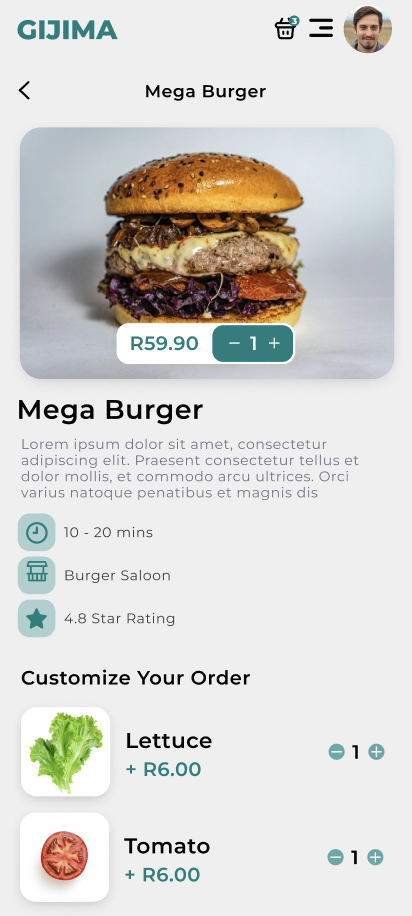 Item detail: customize your order and add to cart